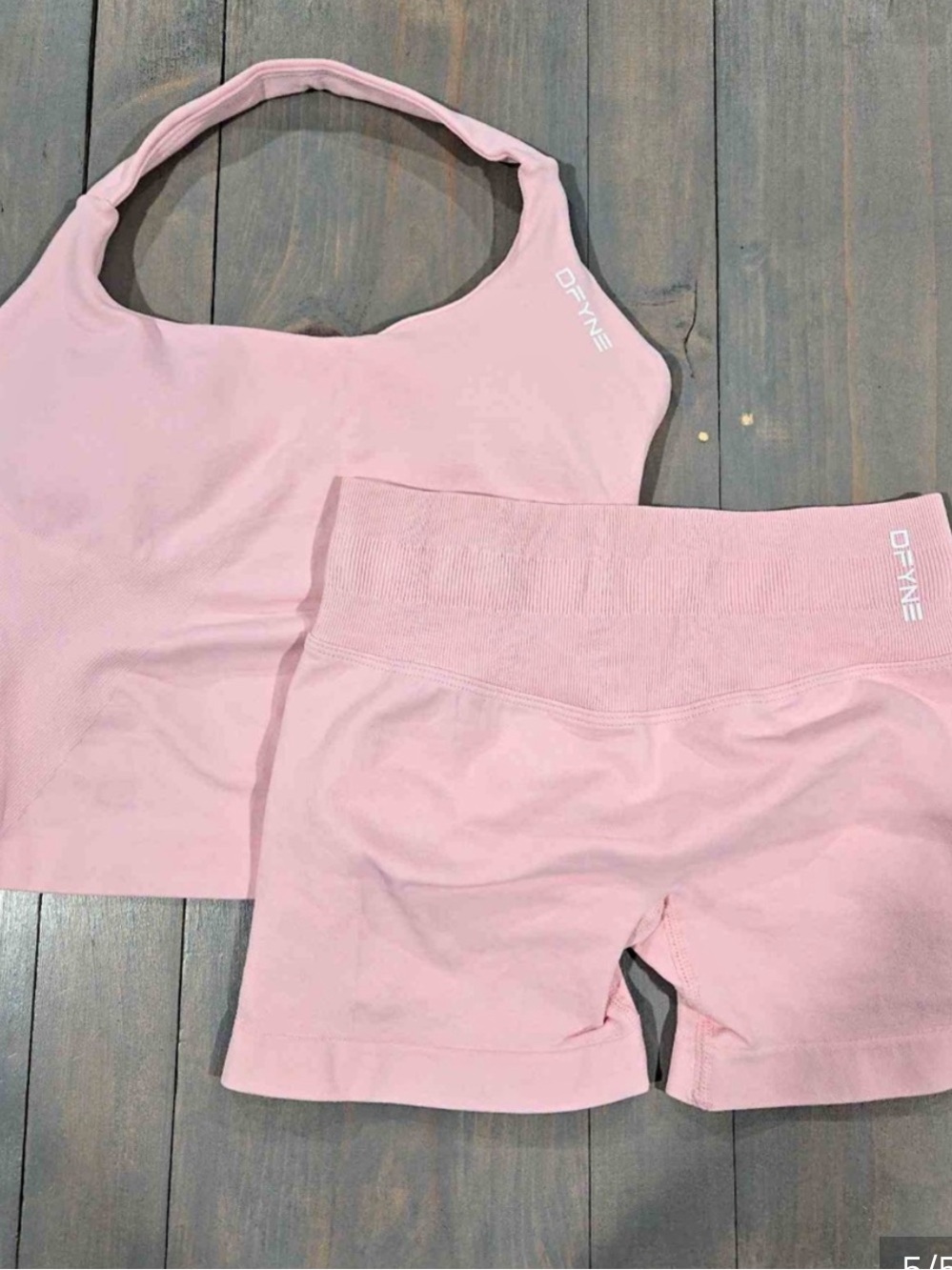 Dfyne stretch gym fitness Pink Seamless Crop Top & High-Waist Shorts Set s m l - Picture 3 of 3